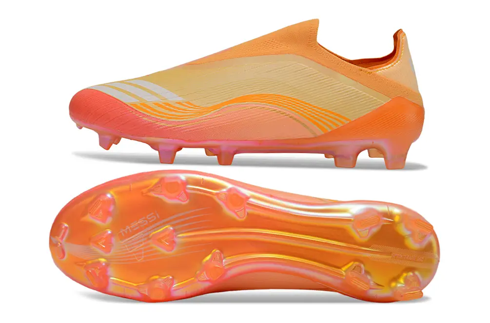 Side view of Adidas F50 Elite Laceless Firm Ground Football Boot, Designed by Lionel Messi