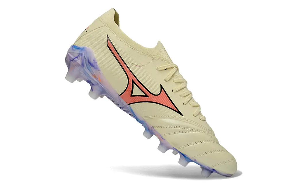 Mizuno Morelia Neo IV Japan FG football boot in action on a grass field