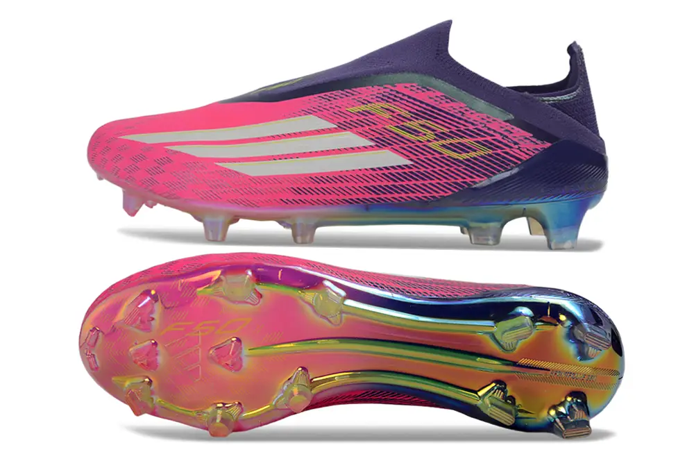 Side view of Adidas F50 Elite FG Laceless football boots, emphasizing their slim design and comfortable fit.